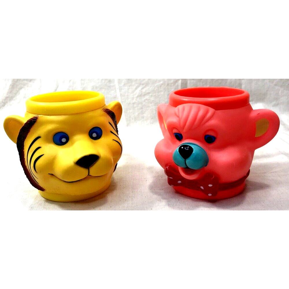 Rare Vintage Super Duper Publications Mug Set MUGZ-60 Yellow Tiger Pink Bear '03